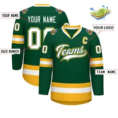 Green White Green-Gold Classic Hockey Jersey 2
