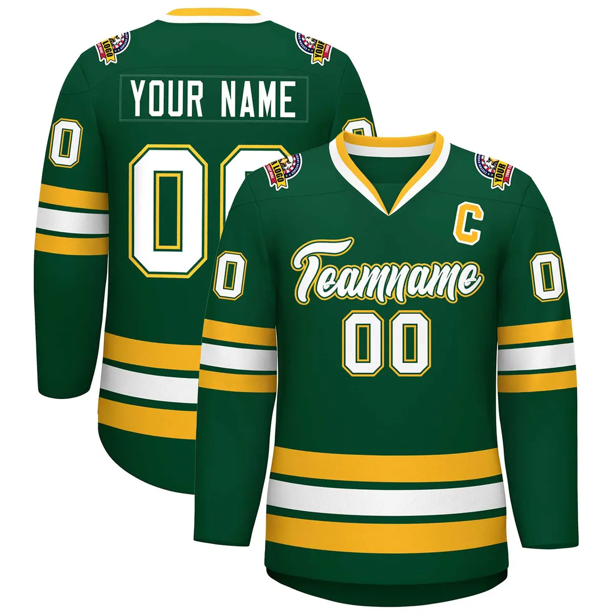 Green White Green-Gold Classic Hockey Jersey