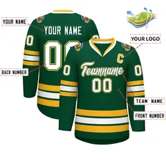 Green White Green-Gold Classic Hockey Jersey 2