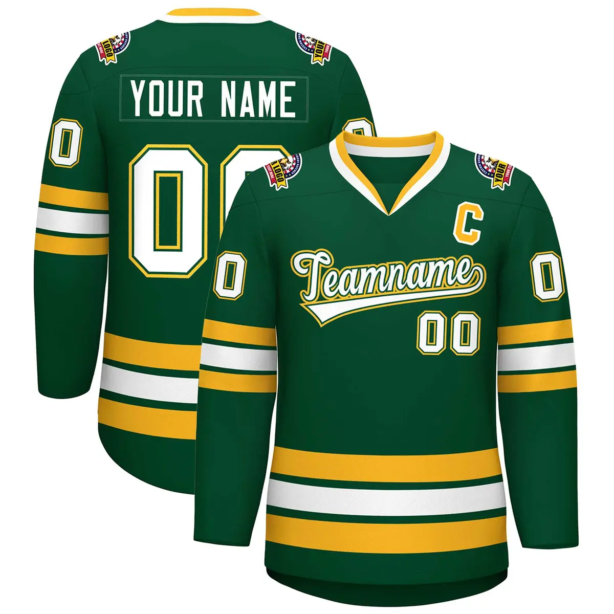 Green White Green-Gold Classic Hockey Jersey