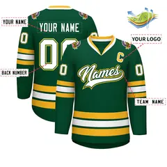 Green White Green-Gold Classic Hockey Jersey 2