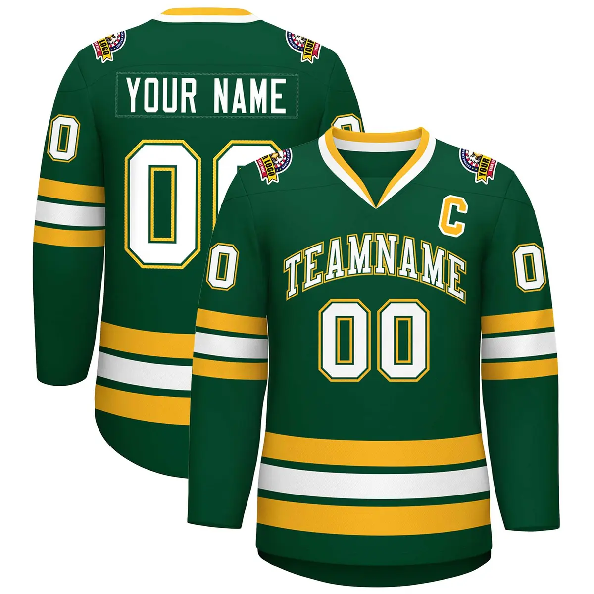 Green White Green-Gold Classic Hockey Jersey