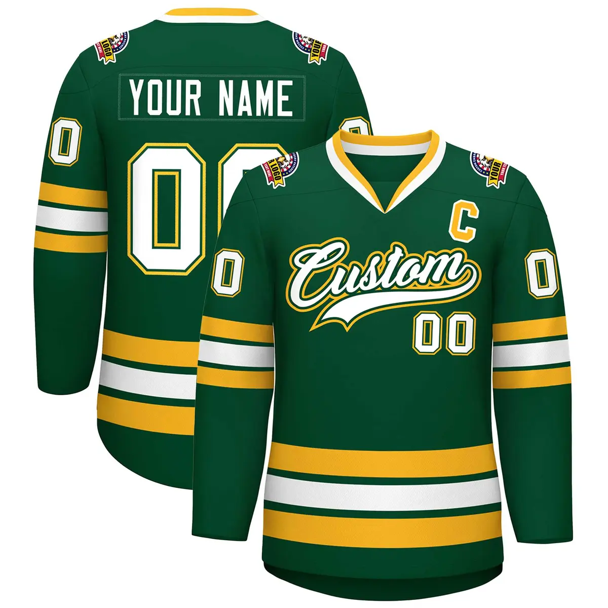 Green White Green-Gold Classic Hockey Jersey