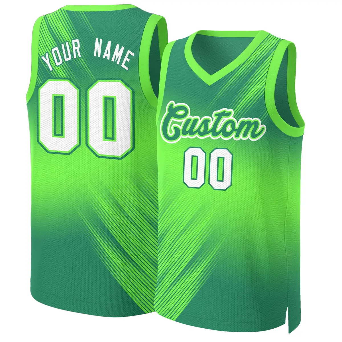 Green White-Green Gradient Fashion Slash Basketball Jersey