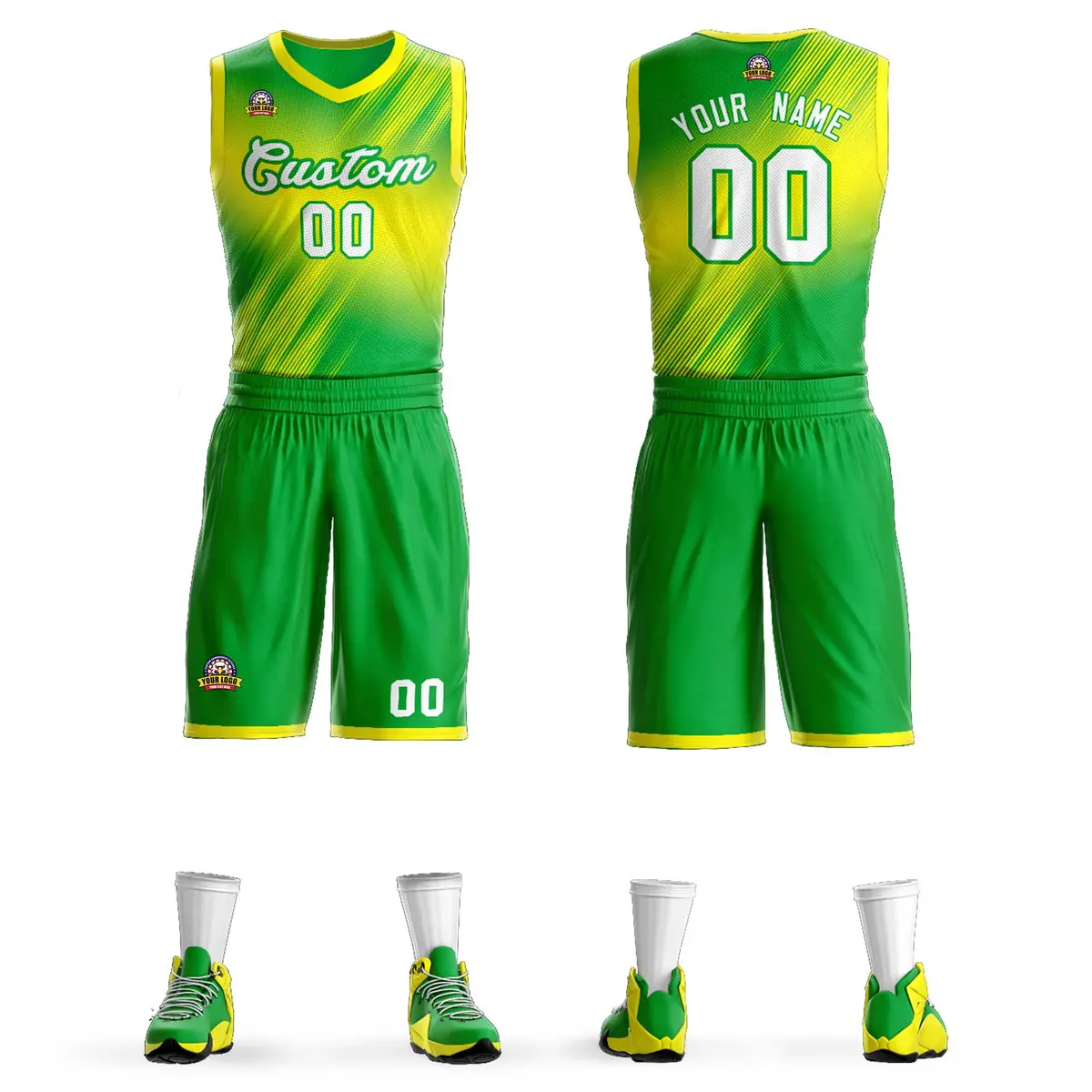 Green White-Green Gradient Slash Basketball Jersey