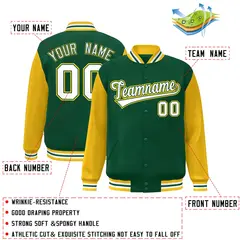 Green White-Green Raglan Varsity Full-Snap Letterman Jacket 2