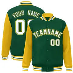 Green White-Green Raglan Varsity Full-Snap Letterman Jacket 1