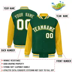 Green White-Green Raglan Varsity Full-Snap Letterman Jacket 2