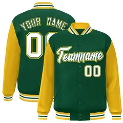 Green White-Green Raglan Varsity Full-Snap Letterman Jacket 1