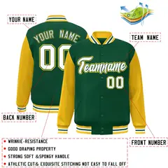 Green White-Green Raglan Varsity Full-Snap Letterman Jacket 2