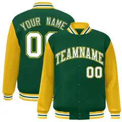 Green White-Green Raglan Varsity Full-Snap Letterman Jacket 1