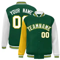Green White-Green Raglan Varsity Full-Snap Letterman Jacket