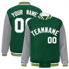 Green White-Green Raglan Varsity Full-Snap Letterman Jacket 1