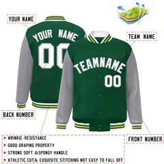 Green White-Green Raglan Varsity Full-Snap Letterman Jacket 2