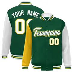 Green White-Green Raglan Varsity Full-Snap Letterman Jacket