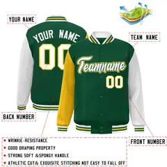 Green White-Green Raglan Varsity Full-Snap Letterman Jacket 2
