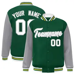 Green White-Green Raglan Varsity Full-Snap Letterman Jacket 1