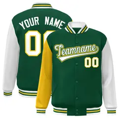 Green White-Green Raglan Varsity Full-Snap Letterman Jacket