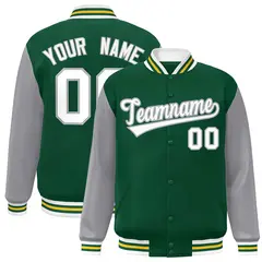 Green White-Green Raglan Varsity Full-Snap Letterman Jacket 1