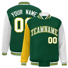 Green White-Green Raglan Varsity Full-Snap Letterman Jacket
