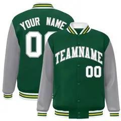 Green White-Green Raglan Varsity Full-Snap Letterman Jacket 1