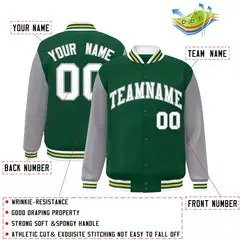 Green White-Green Raglan Varsity Full-Snap Letterman Jacket 2