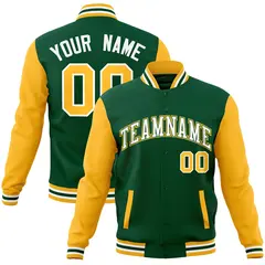 Green White-Green Raglan Varsity Full-Snap Letterman Jacket