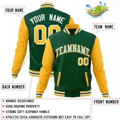 Green White-Green Raglan Varsity Full-Snap Letterman Jacket 4