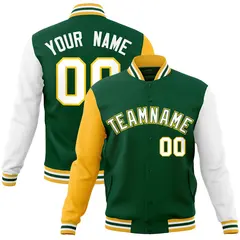 Green White-Green Raglan Varsity Full-Snap Letterman Jacket