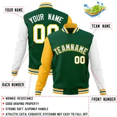 Green White-Green Raglan Varsity Full-Snap Letterman Jacket 4