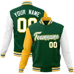 Green White-Green Raglan Varsity Full-Snap Letterman Jacket 1