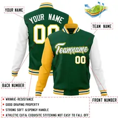 Green White-Green Raglan Varsity Full-Snap Letterman Jacket 4