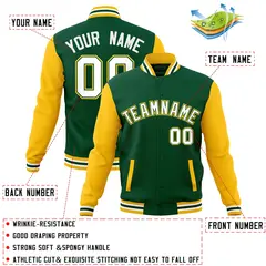 Green White-Green Raglan Varsity Full-Snap Letterman Jacket 4