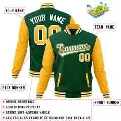 Green White-Green Raglan Varsity Full-Snap Letterman Jacket 4