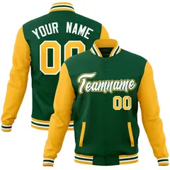 Green White-Green Raglan Varsity Full-Snap Letterman Jacket 1