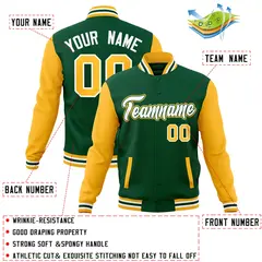Green White-Green Raglan Varsity Full-Snap Letterman Jacket 4