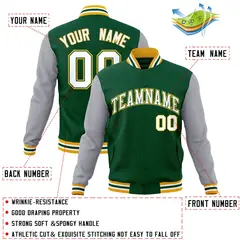 Green White-Green Raglan Varsity Full-Snap Letterman Jacket 4