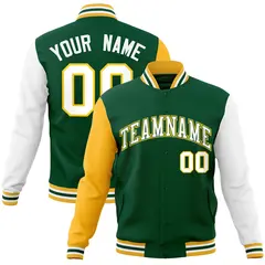 Green White-Green Raglan Varsity Full-Snap Letterman Jacket 1