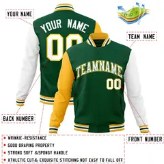 Green White-Green Raglan Varsity Full-Snap Letterman Jacket 4
