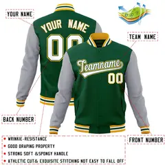 Green White-Green Raglan Varsity Full-Snap Letterman Jacket 4