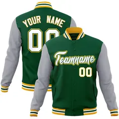Green White-Green Raglan Varsity Full-Snap Letterman Jacket 1