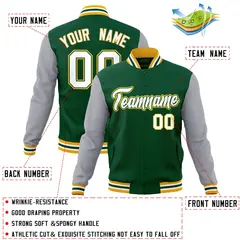 Green White-Green Raglan Varsity Full-Snap Letterman Jacket 4