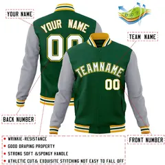 Green White-Green Raglan Varsity Full-Snap Letterman Jacket 4