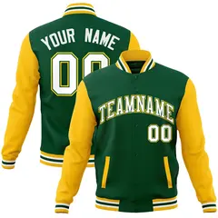Green White-Green Raglan Varsity Full-Snap Letterman Jacket