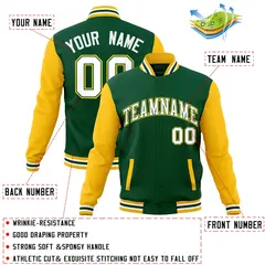 Green White-Green Raglan Varsity Full-Snap Letterman Jacket 4