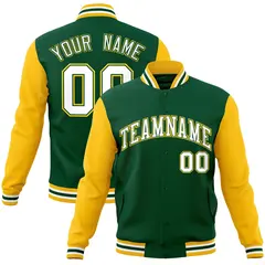 Green White-Green Raglan Varsity Full-Snap Letterman Jacket