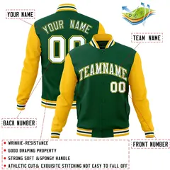 Green White-Green Raglan Varsity Full-Snap Letterman Jacket 4