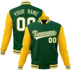 Green White-Green Raglan Varsity Full-Snap Letterman Jacket