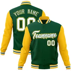Green White-Green Raglan Varsity Full-Snap Letterman Jacket