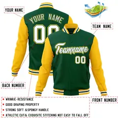 Green White-Green Raglan Varsity Full-Snap Letterman Jacket 4